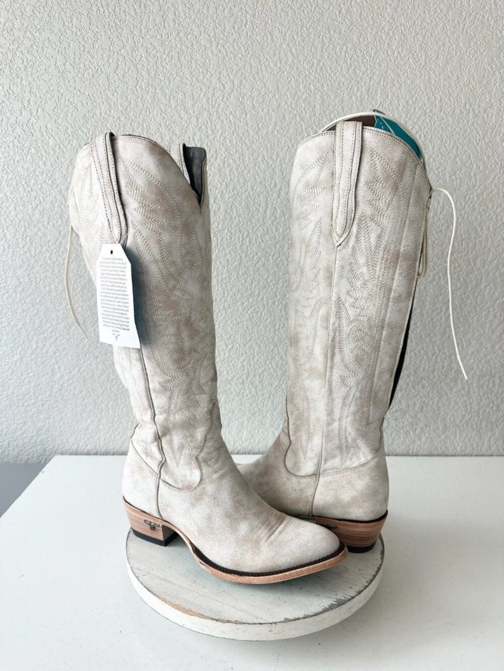 Lane MONICA Knee High White Cowboy Boots Western Cowgirl Lace Up Tall Womens 9.5